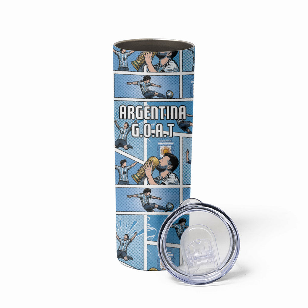 Custom Argentina Football Skinny Tumbler Goat Comic Style Sun Of May