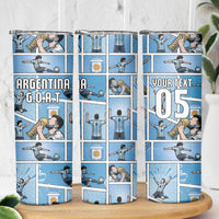 Custom Argentina Football Skinny Tumbler Goat Comic Style Sun Of May