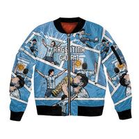 Custom Argentina Football Sleeve Zip Bomber Jacket Goat Comic Style Sun Of May