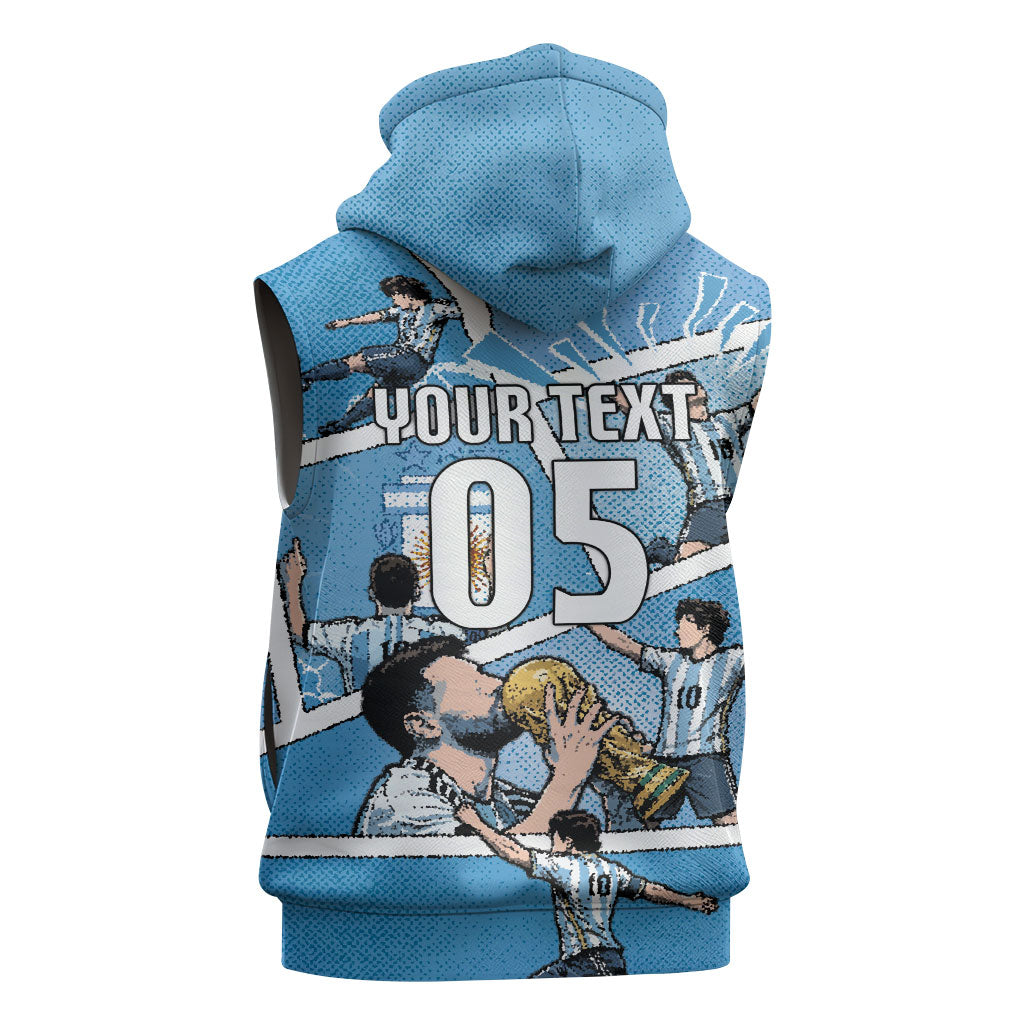 Custom Argentina Football Sleeveless Hoodie Goat Comic Style Sun Of May