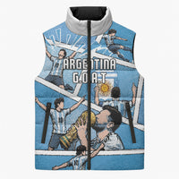 Custom Argentina Football Sleeveless Puffer Jacket Goat Comic Style Sun Of May