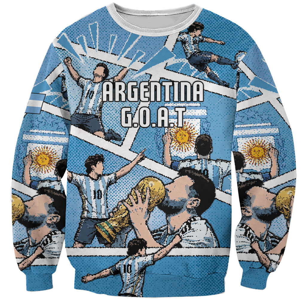 Custom Argentina Football Sweatshirt Goat Comic Style Sun Of May