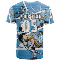 Custom Argentina Football T Shirt Goat Comic Style Sun Of May