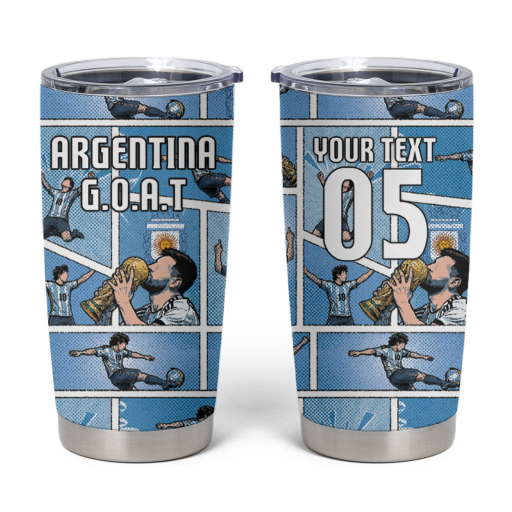 Custom Argentina Football Tumbler Cup Goat Comic Style Sun Of May