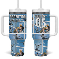 Custom Argentina Football Tumbler With Handle Goat Comic Style Sun Of May