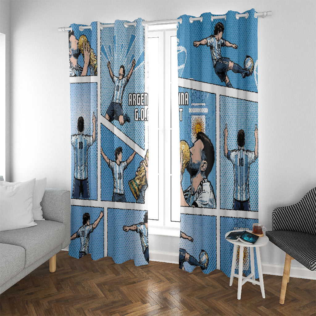 Argentina Football Window Curtain Goat Comic Style Sun Of May