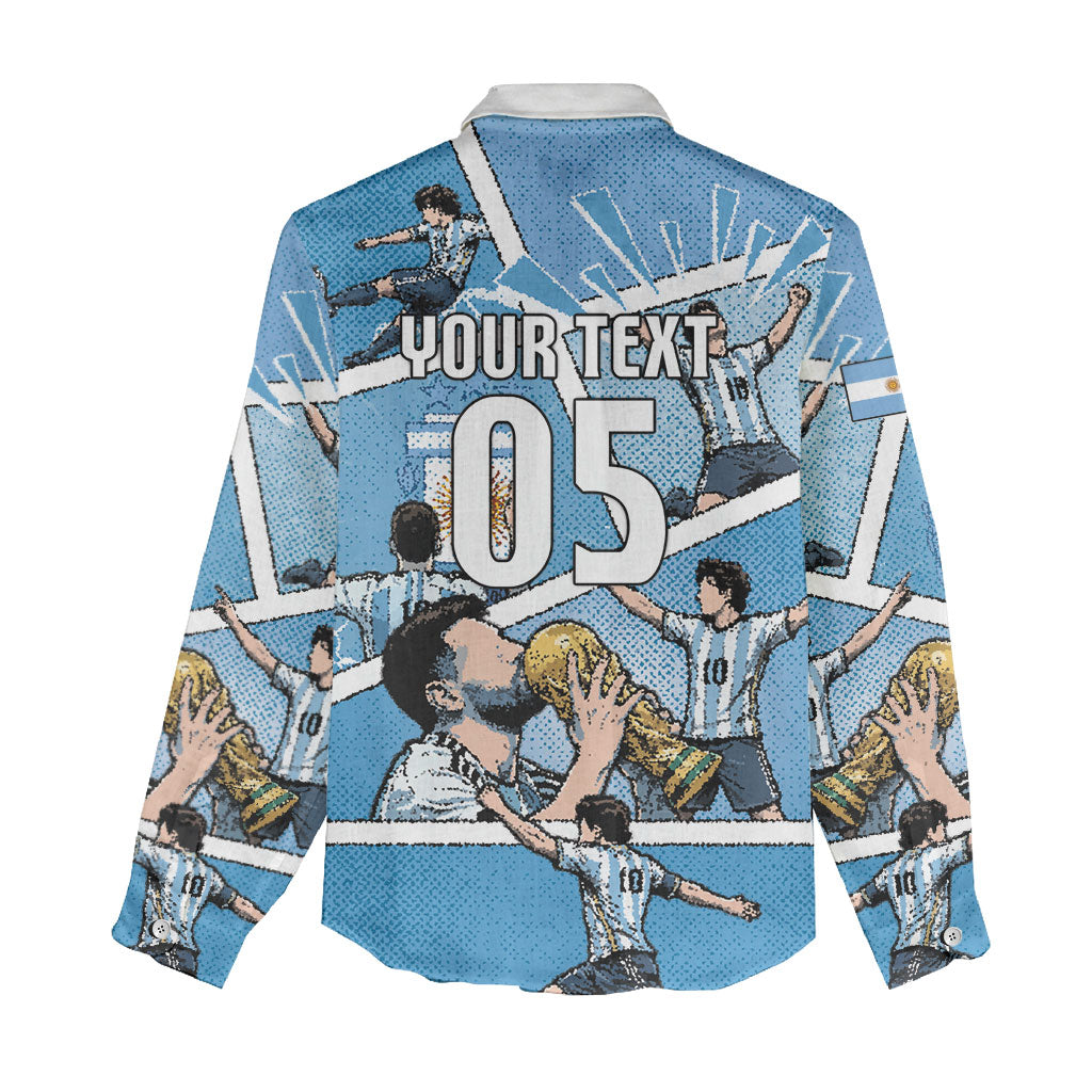 Custom Argentina Football Women Casual Shirt Goat Comic Style Sun Of May