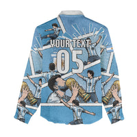 Custom Argentina Football Women Casual Shirt Goat Comic Style Sun Of May