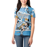 Custom Argentina Football Women Polo Shirt Goat Comic Style Sun Of May