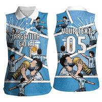 Custom Argentina Football Women Sleeveless Polo Shirt Goat Comic Style Sun Of May