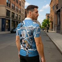 Custom Argentina Football Zipper Polo Shirt Goat Comic Style Sun Of May