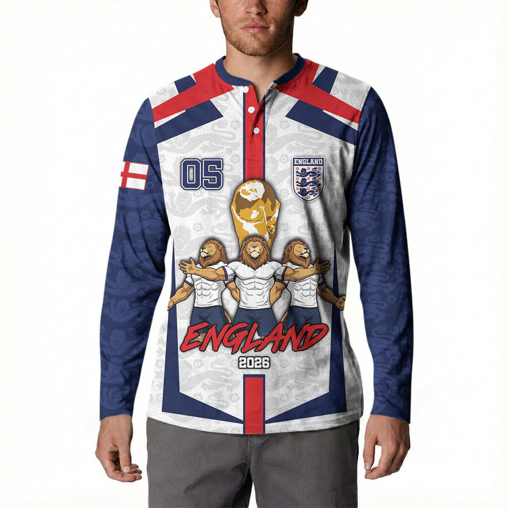 Custom England Football Button Sweatshirt Three Lions Trophy St George Cross