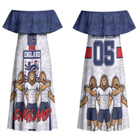Custom England Football Couples Matching Off Shoulder Maxi Dress and Hawaiian Shirt Three Lions Trophy St George Cross
