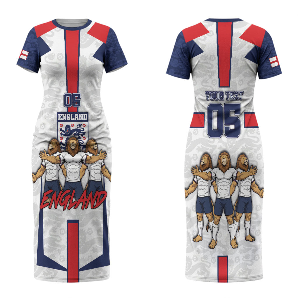 Custom England Football Couples Matching Short Sleeve Bodycon Dress and Long Sleeve Button Shirt Three Lions Trophy St George Cross