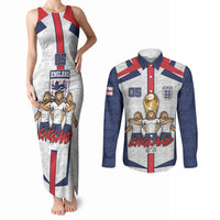 Custom England Football Couples Matching Tank Maxi Dress and Long Sleeve Button Shirt Three Lions Trophy St George Cross