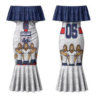 Custom England Football Family Matching Mermaid Dress and Hawaiian Shirt Three Lions Trophy St George Cross