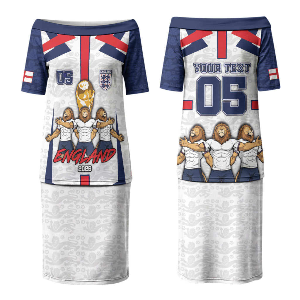 Custom England Football Family Matching Puletasi and Hawaiian Shirt Three Lions Trophy St George Cross