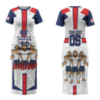 Custom England Football Family Matching Short Sleeve Bodycon Dress and Hawaiian Shirt Three Lions Trophy St George Cross