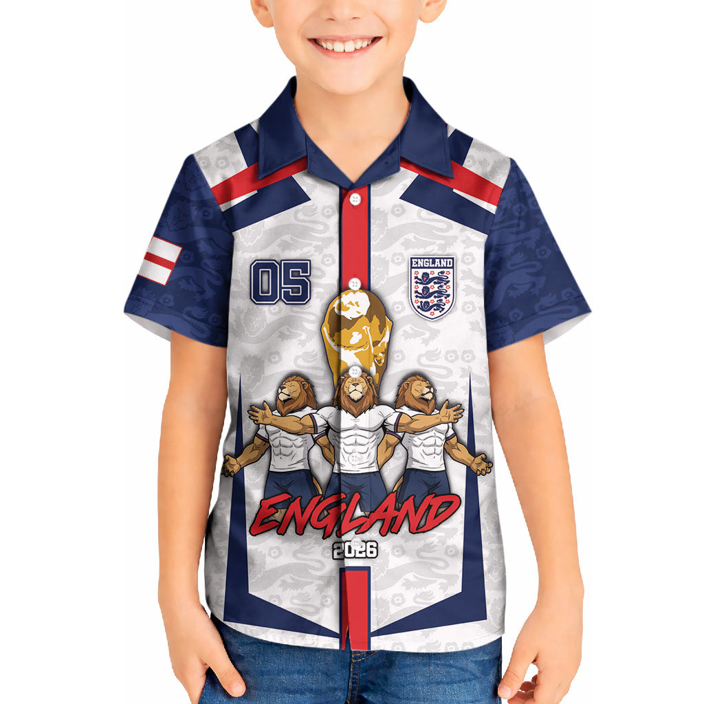 Custom England Football Kid Hawaiian Shirt Three Lions Trophy St George Cross