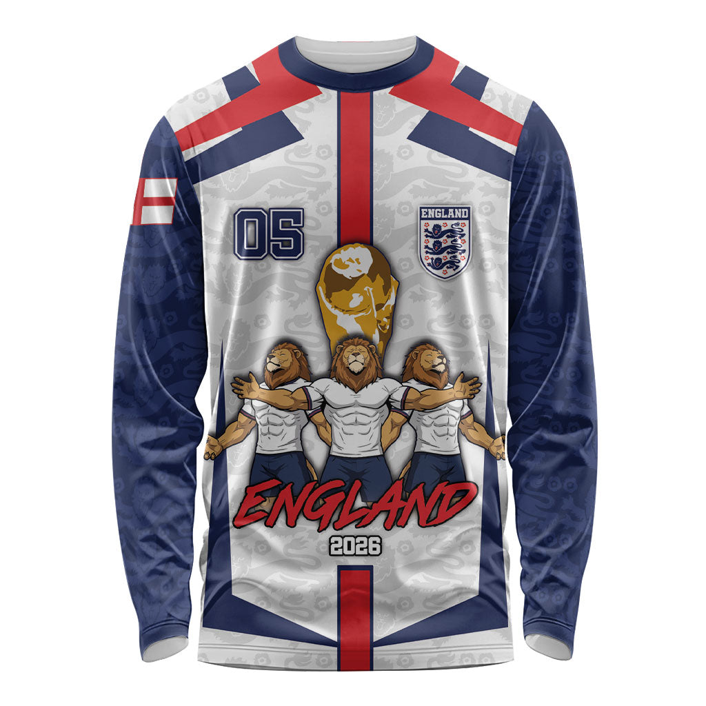 Custom England Football Long Sleeve Shirt Three Lions Trophy St George Cross
