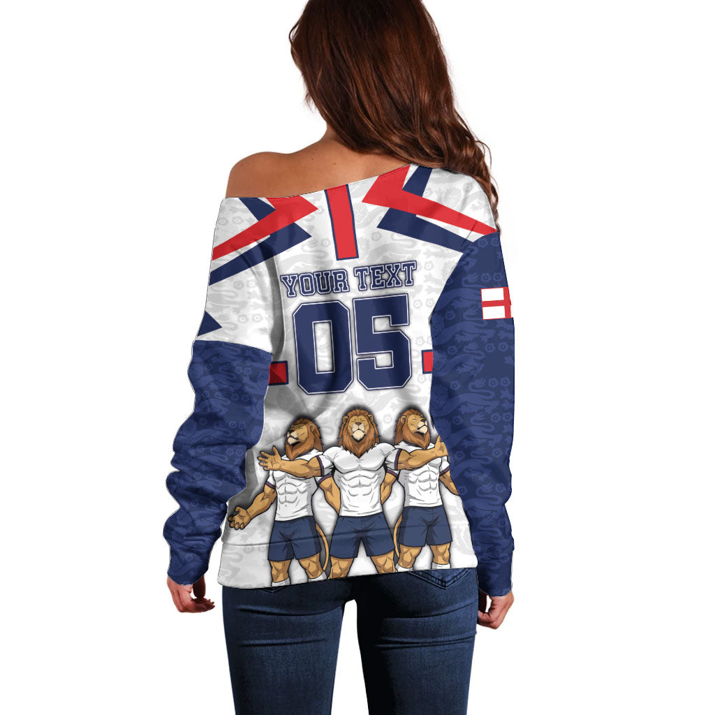 Custom England Football Off Shoulder Sweater Three Lions Trophy St George Cross