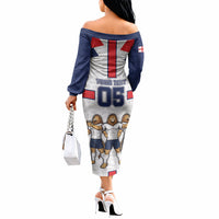 Custom England Football Off The Shoulder Long Sleeve Dress Three Lions Trophy St George Cross