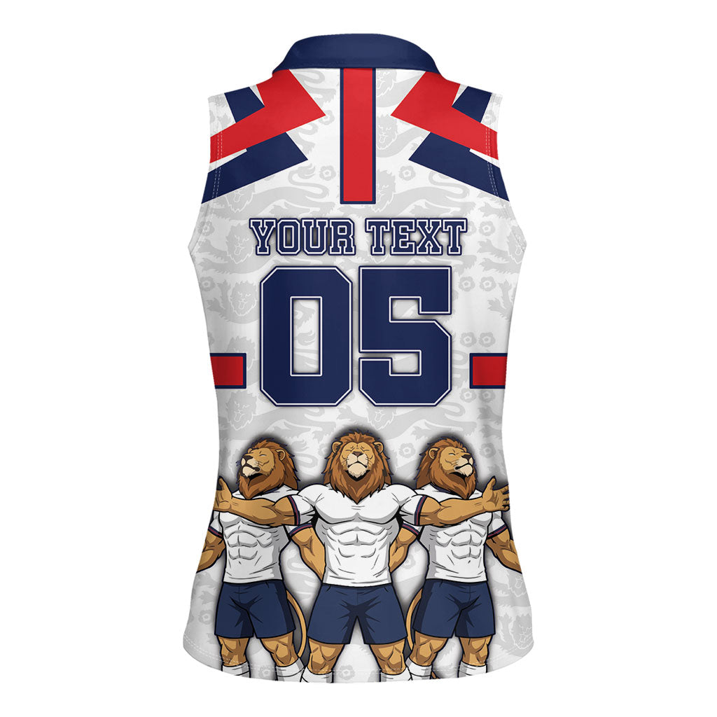 Custom England Football Women Sleeveless Polo Shirt Three Lions Trophy St George Cross