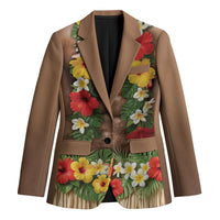 Muscle Hairy Hawaii 3D Funny Graphic Blazer Six Pack Abs Flower Lei Luau Prank DT05 Unisex Beige - Polynesian Pride