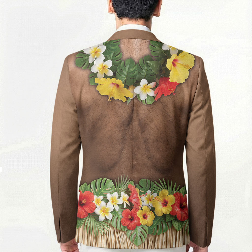 Muscle Hairy Hawaii 3D Funny Graphic Blazer Six Pack Abs Flower Lei Luau Prank DT05 - Polynesian Pride