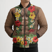 Muscle Hairy Hawaii 3D Funny Graphic Bomber Puffer Jacket Six Pack Abs Flower Lei Luau Prank DT05 - Polynesian Pride