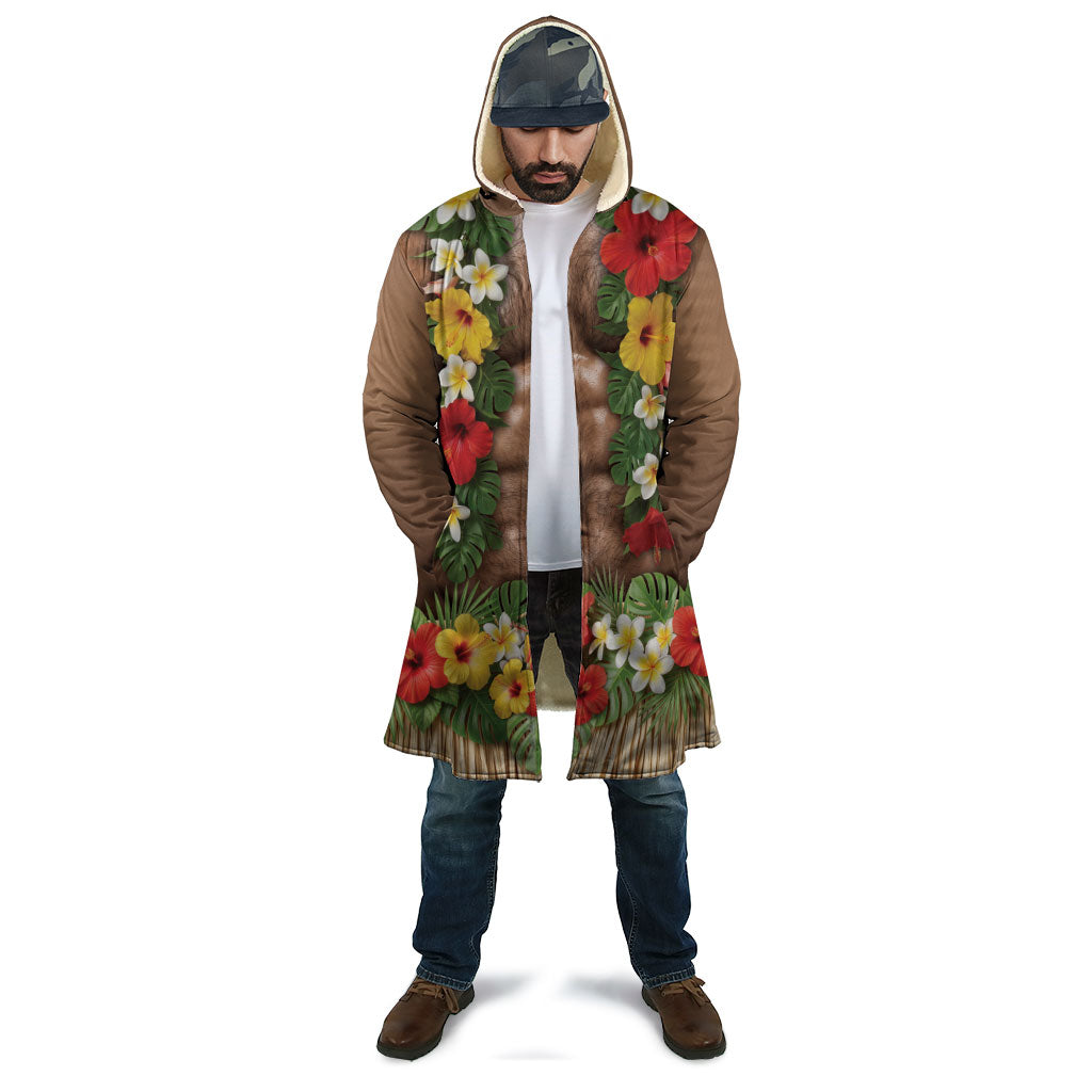 Muscle Hairy Hawaii 3D Funny Graphic Cloak Six Pack Abs Flower Lei Luau Prank DT05 - Polynesian Pride