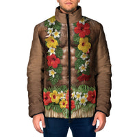 Muscle Hairy Hawaii 3D Funny Graphic Padded Jacket Six Pack Abs Flower Lei Luau Prank DT05 Men Beige - Polynesian Pride