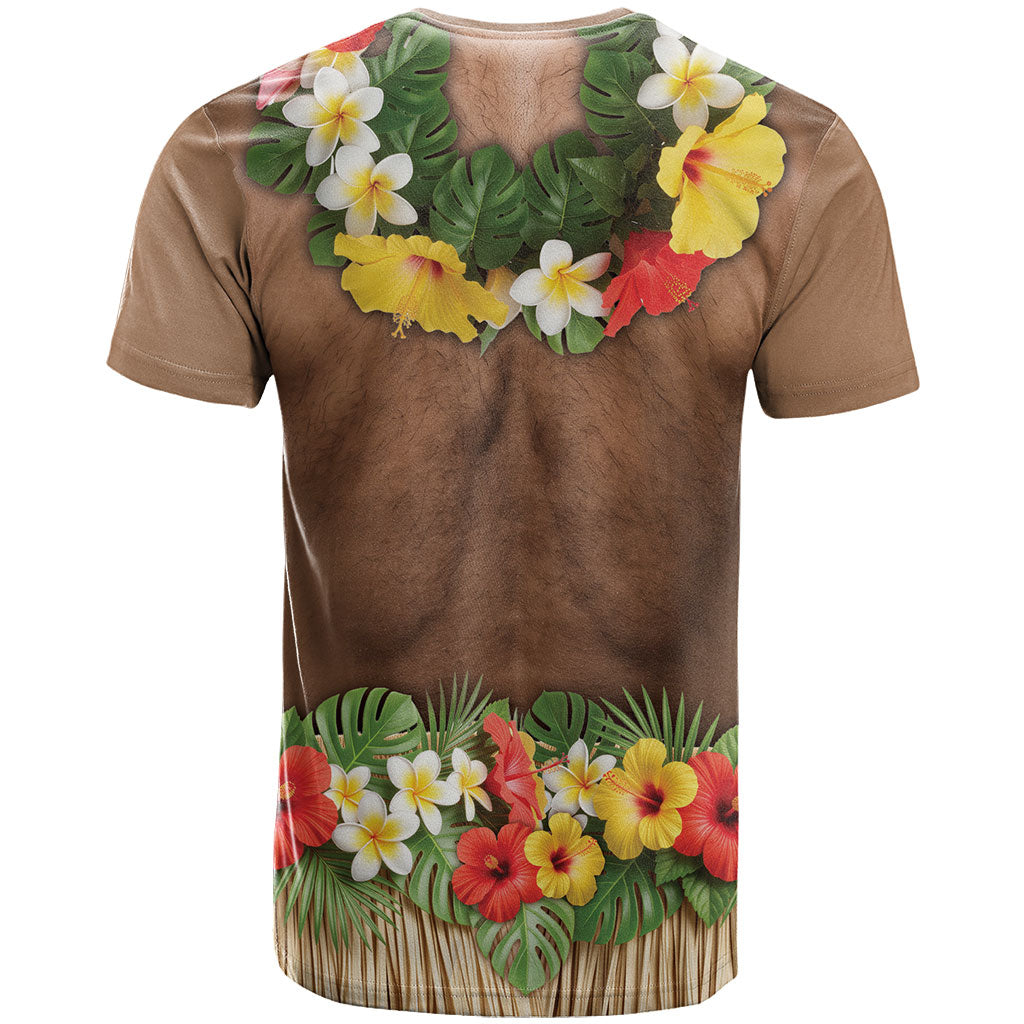 Muscle Hairy Hawaii 3D Funny Graphic T Shirt Six Pack Abs Flower Lei Luau Prank DT05 - Polynesian Pride