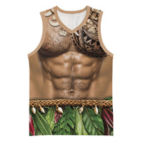 Warrior Muscle Tattoo 3D Funny Graphic Basketball Jersey Six Pack Abs Bone Necklace Leaf Skirt DT05 Unisex Beige - Polynesian Pride
