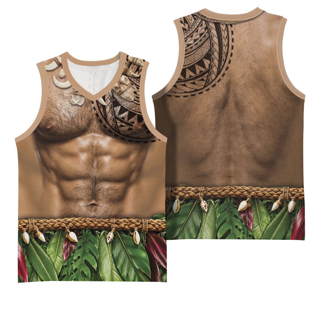 Warrior Muscle Tattoo 3D Funny Graphic Basketball Jersey Six Pack Abs Bone Necklace Leaf Skirt DT05 - Polynesian Pride