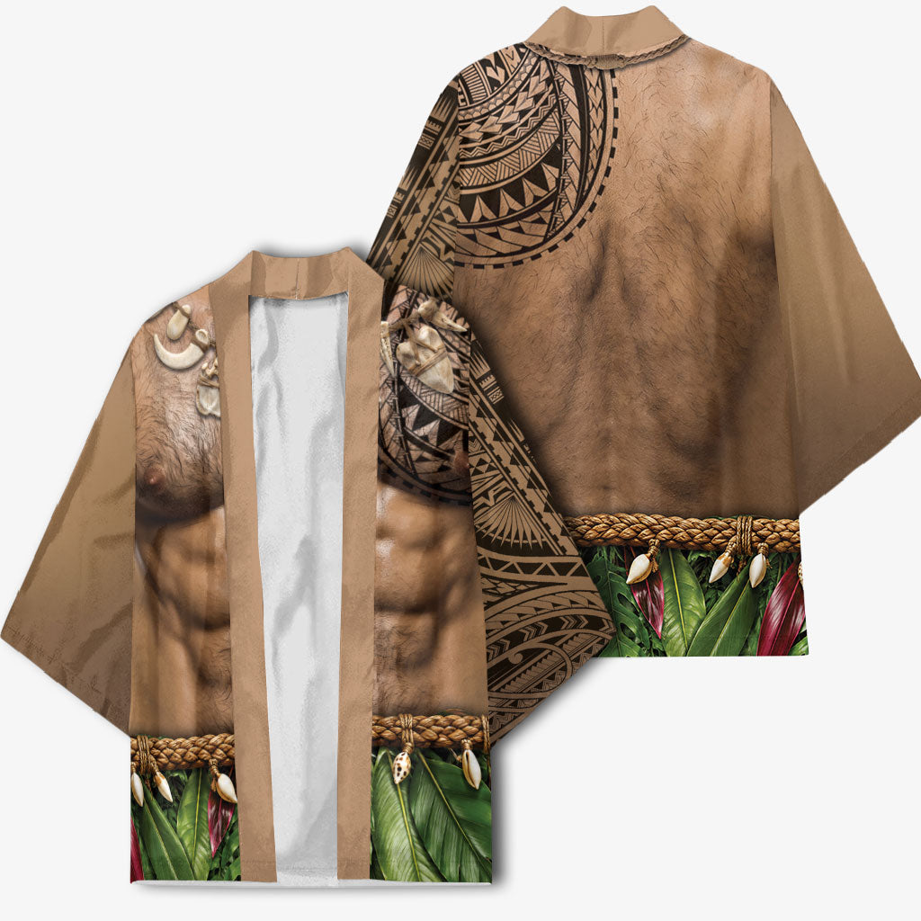 Warrior Muscle Tattoo 3D Funny Graphic Kimono Six Pack Abs Bone Necklace Leaf Skirt DT05 - Polynesian Pride