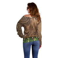 Warrior Muscle Tattoo 3D Funny Graphic Off Shoulder Sweater Six Pack Abs Bone Necklace Leaf Skirt DT05 - Polynesian Pride