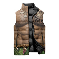 Warrior Muscle Tattoo 3D Funny Graphic Sleeveless Puffer Jacket Six Pack Abs Bone Necklace Leaf Skirt DT05 - Polynesian Pride