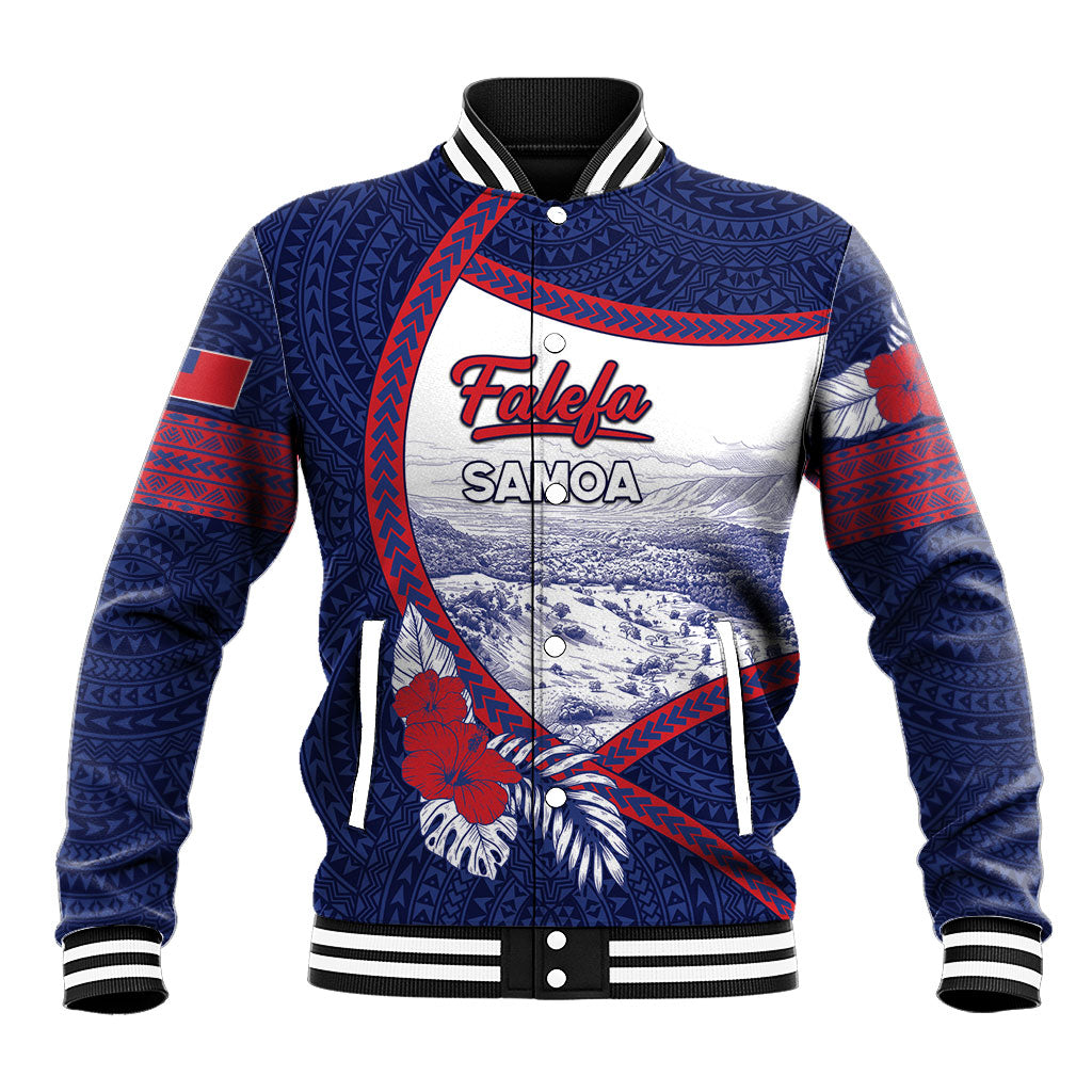 Personalised Falefa Samoa Village Baseball Jacket Valley Polynesian Tribal Hibiscus Floral DT05 Unisex Navy - Polynesian Pride