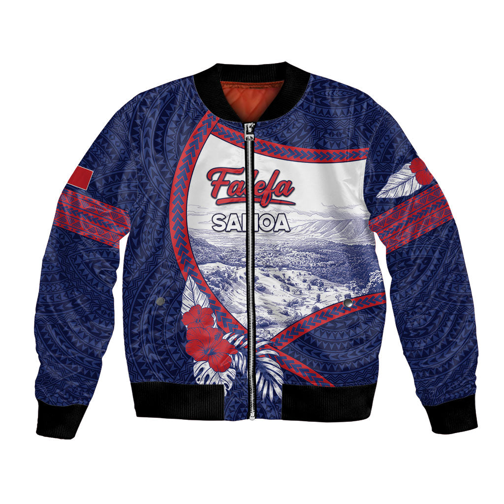 Personalised Falefa Samoa Village Bomber Jacket Valley Polynesian Tribal Hibiscus Floral DT05 Unisex Navy - Polynesian Pride