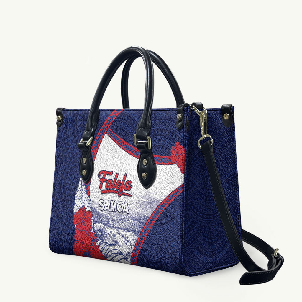 Falefa Samoa Village Leather Bag Valley Polynesian Tribal Hibiscus Floral DT05 Navy - Polynesian Pride