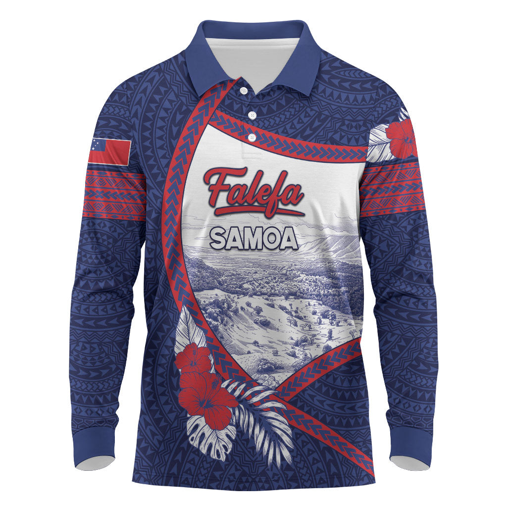 Personalised Falefa Samoa Village Long Sleeve Polo Shirt Valley Polynesian Tribal Hibiscus Floral