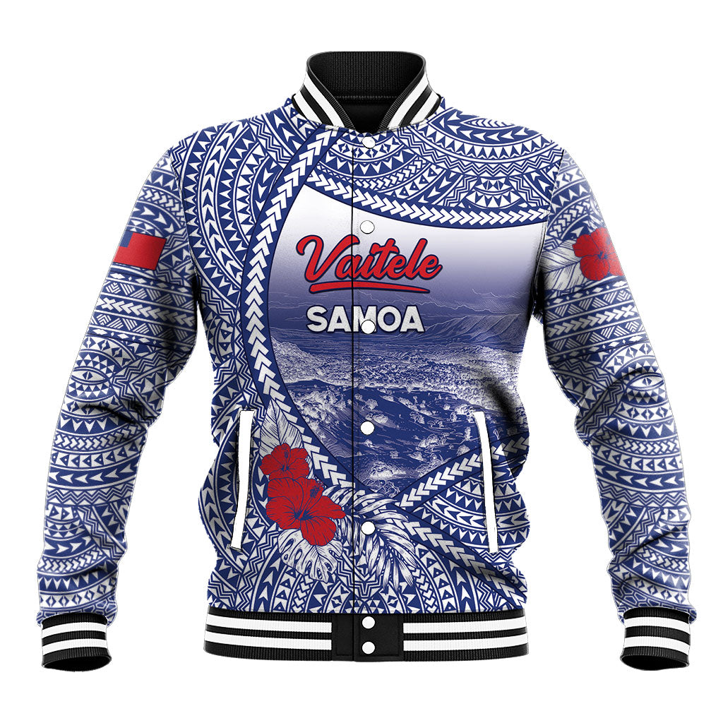 Personalised Vaitele Samoa Village Baseball Jacket Falefa Valley Polynesian Tribal Hibiscus Floral DT05 Unisex White - Polynesian Pride