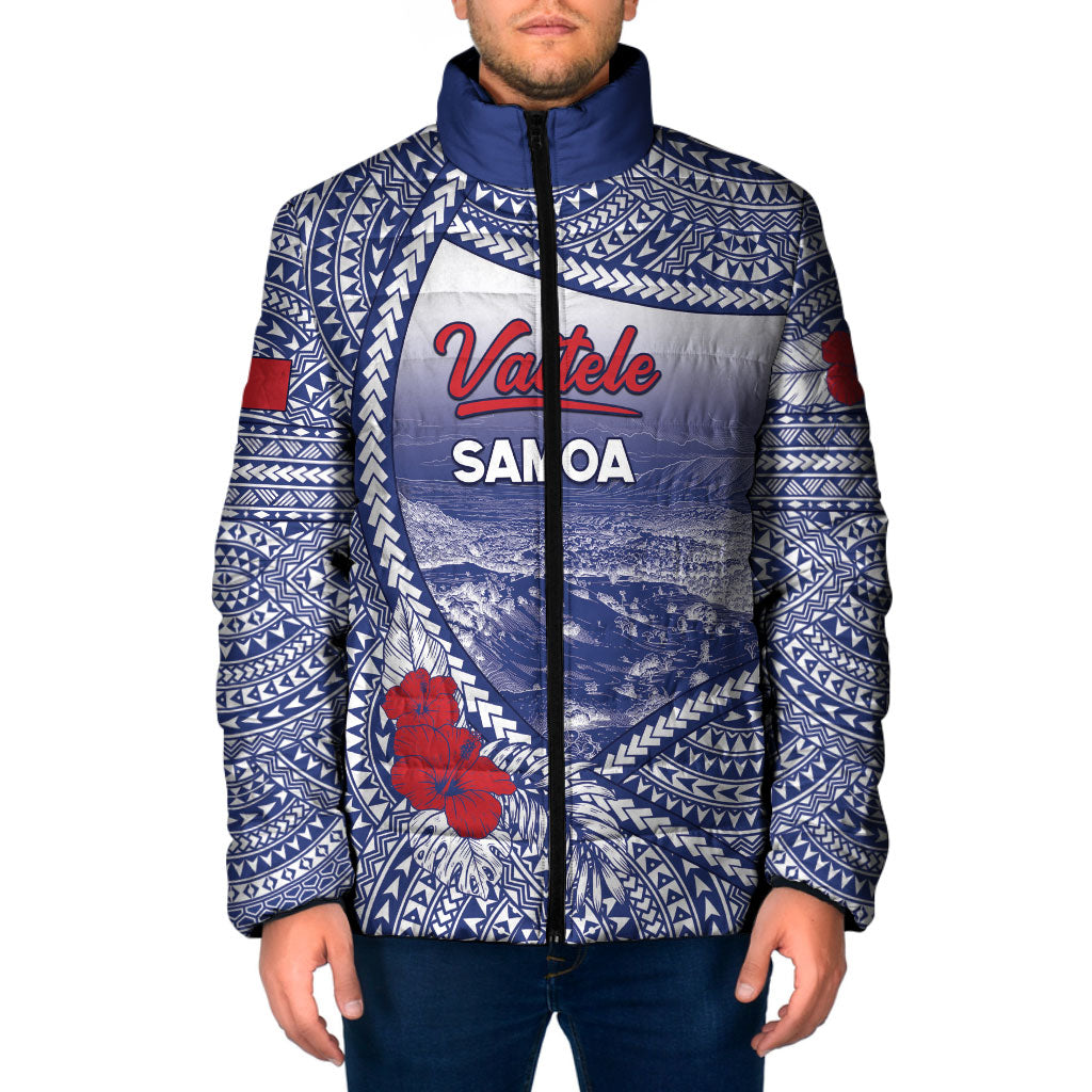 Personalised Vaitele Samoa Village Padded Jacket Falefa Valley Polynesian Tribal Hibiscus Floral