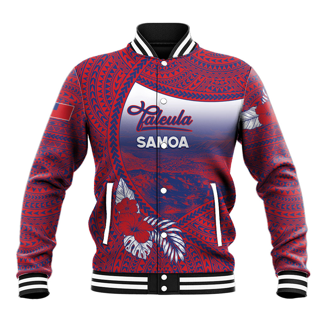 Personalised Faleula Samoa Village Baseball Jacket Falefa Valley Polynesian Tribal Hibiscus Floral DT05 Unisex Red - Polynesian Pride