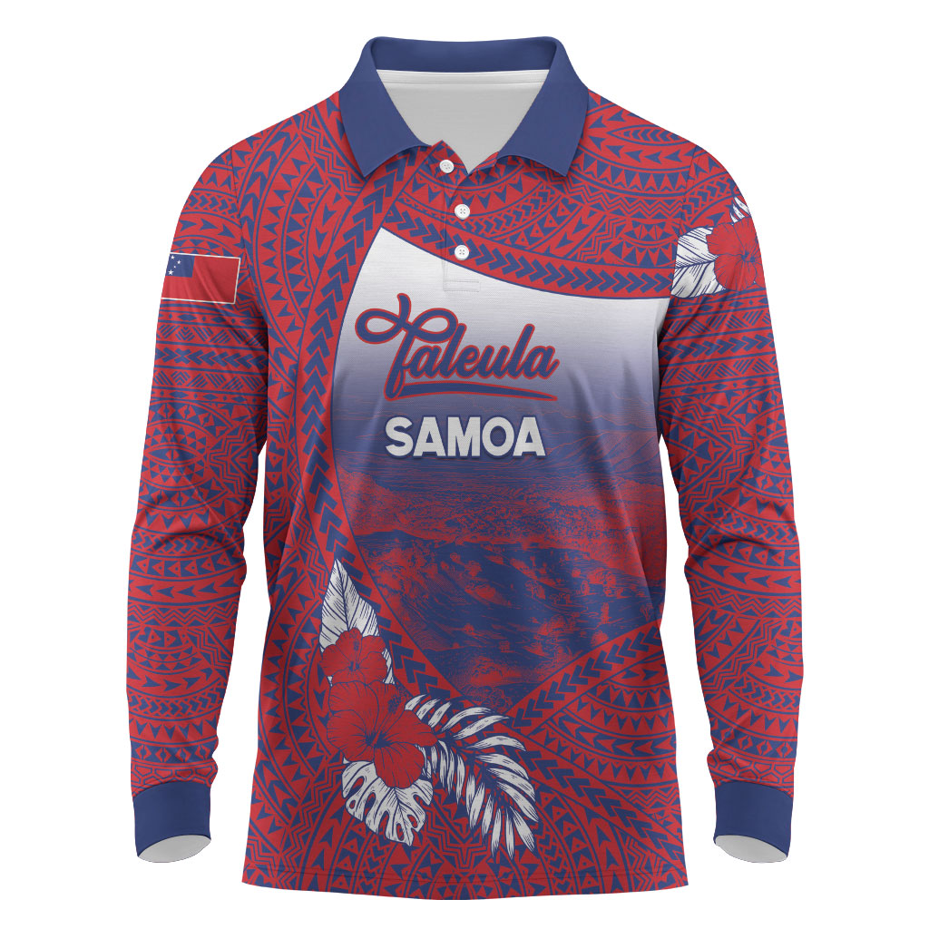 Personalised Faleula Samoa Village Long Sleeve Polo Shirt Falefa Valley Polynesian Tribal Hibiscus Floral