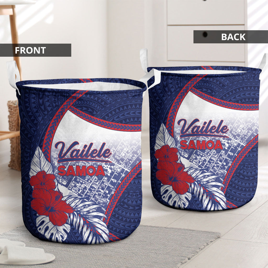 Vailele Samoa Village Laundry Basket Map Polynesian Tribal Hibiscus Floral DT05 - Polynesian Pride