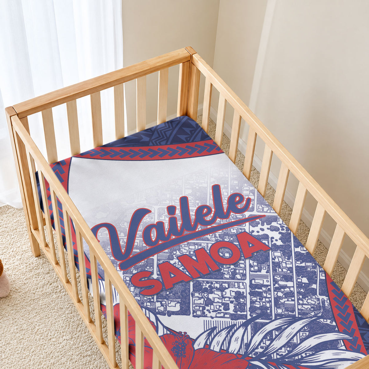 Vailele Samoa Village Baby Bed Cover Map Polynesian Tribal Hibiscus Floral DT05 - Polynesian Pride