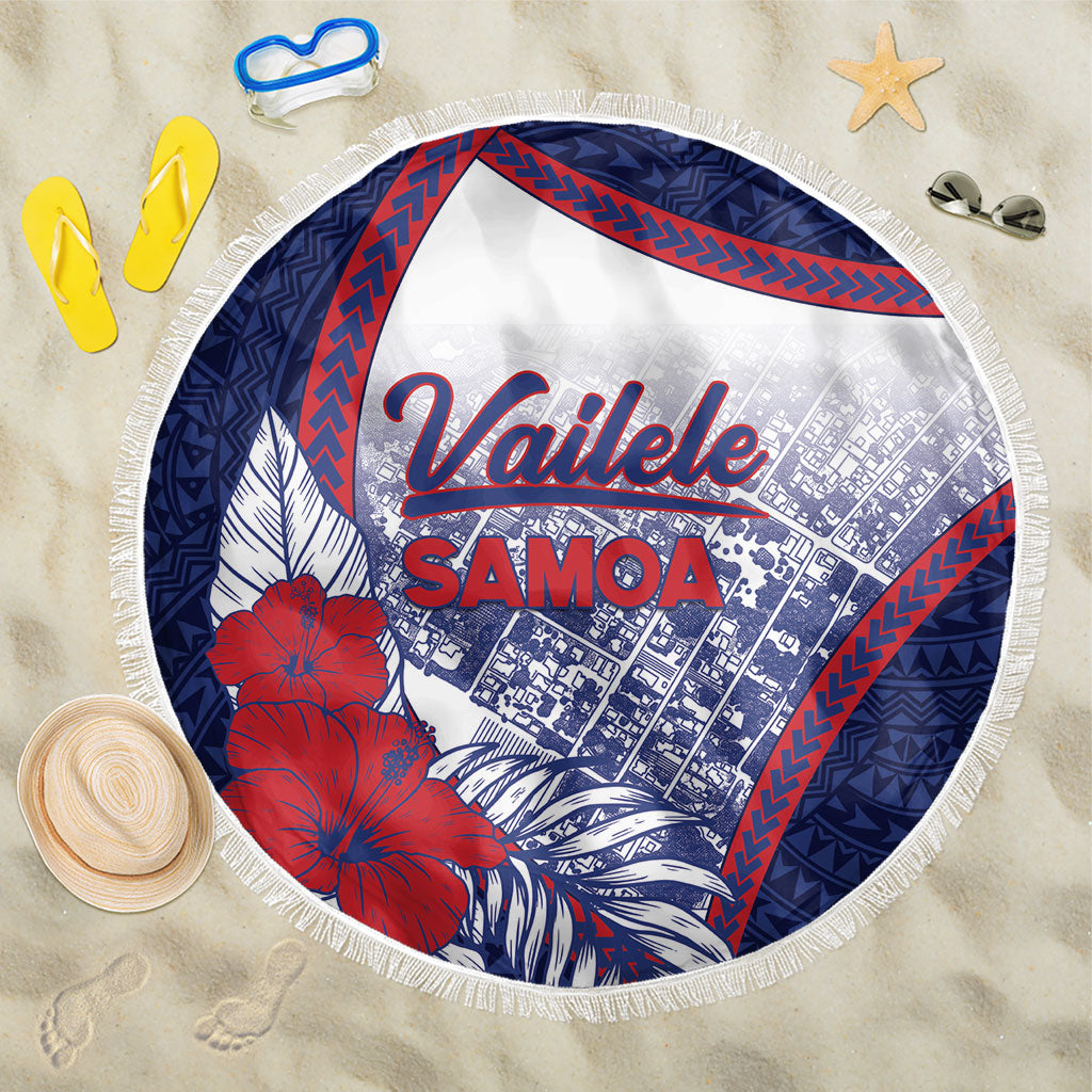 Vailele Samoa Village Beach Blanket Map Polynesian Tribal Hibiscus Floral DT05 One Size 150cm Navy - Polynesian Pride
