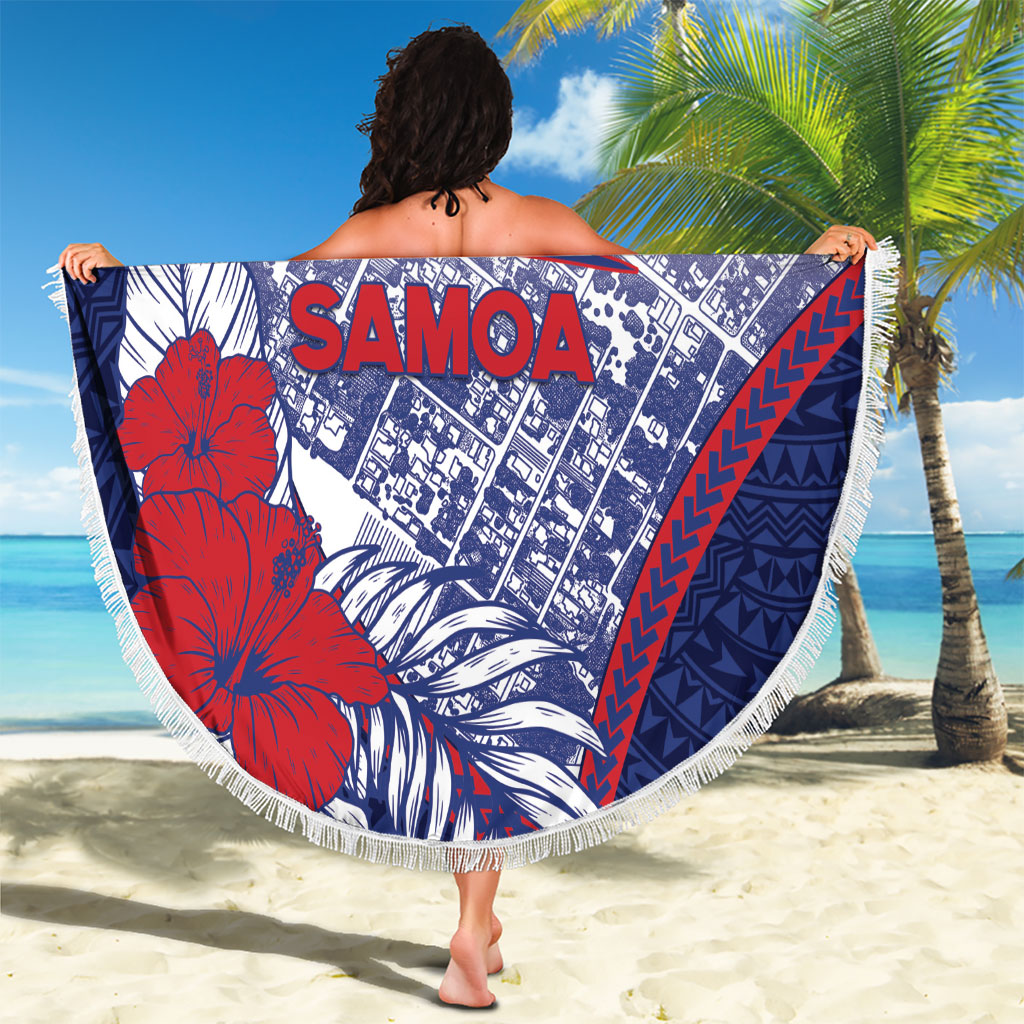 Vailele Samoa Village Beach Blanket Map Polynesian Tribal Hibiscus Floral DT05 - Polynesian Pride